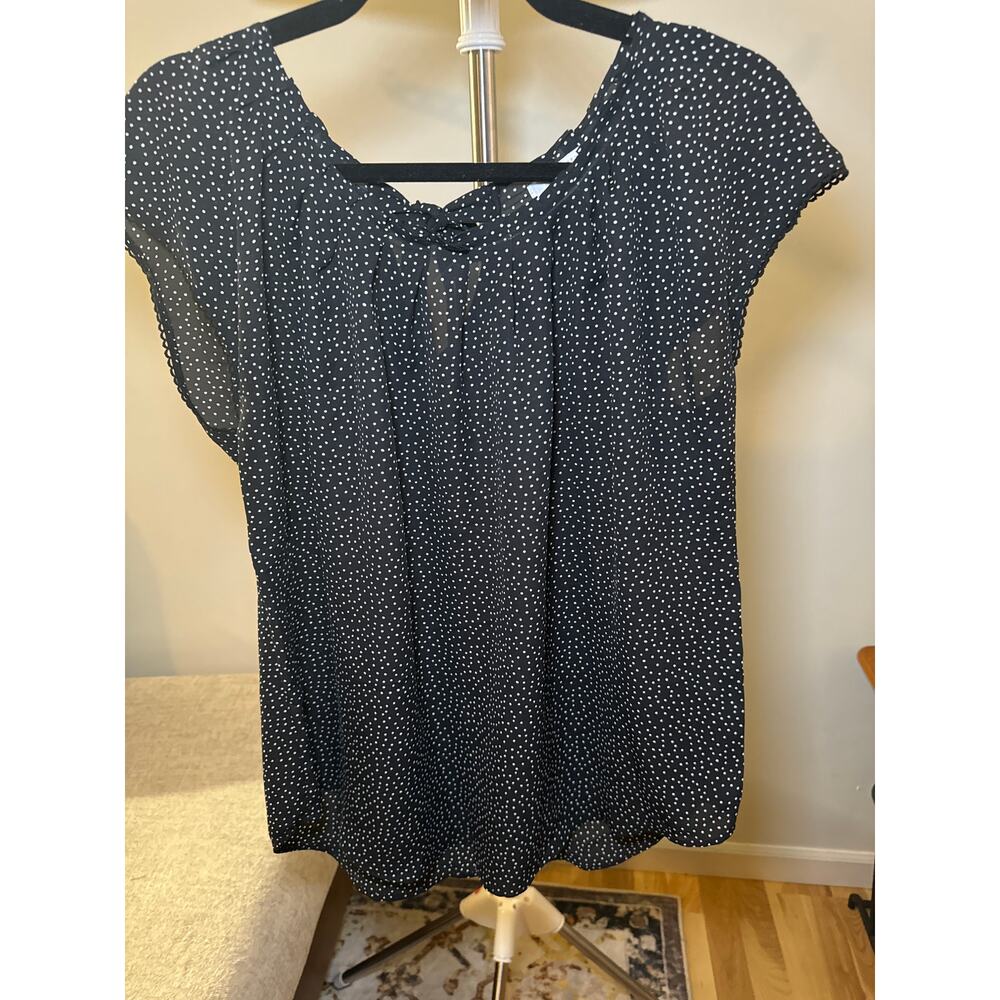 Lauren Conrad Polka Dot Top Back Tie Flowy Pleated Spotty Blouse Women's Size L